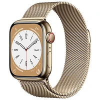 Koodo Apple Watch Series 8 (GPS + Cellular) 41mm Gold Stainless Steel Case with Gold Milanese Loop - Small/Medium - Monthly Tab Payment