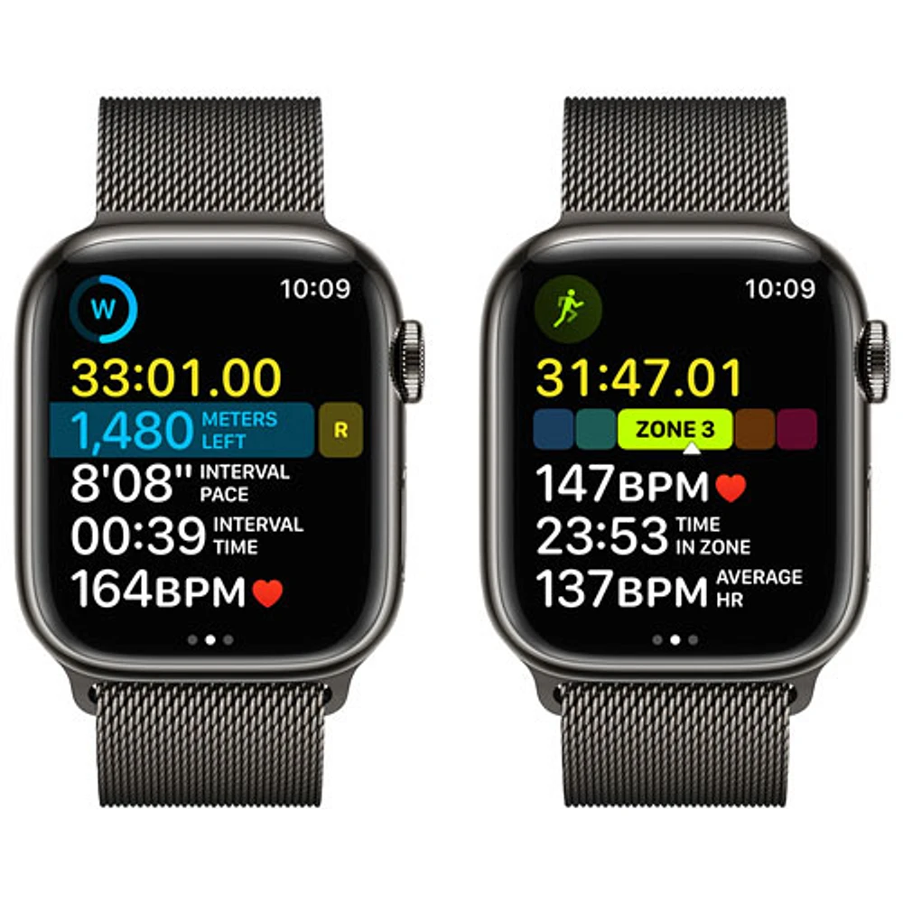 Apple Watch Series 8 (GPS + cellulaire) avec boîtier de 41 mm en acier inoxydable graphite et bracelet milanais graphite par Koodo - Petit/Moyen - Paiement Balance mensuel