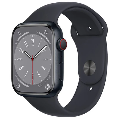 Apple Watch Series 8 (GPS + cellulaire) avec boîtier de 45 mm en aluminium minuit et bracelet sport minuit par Koodo - Moyen/Grand - Paiement Balance mensuel