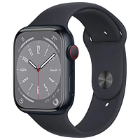 Apple Watch Series 8 (GPS + cellulaire) avec boîtier de 45 mm en aluminium minuit et bracelet sport minuit par Koodo - Moyen/Grand - Paiement Balance mensuel