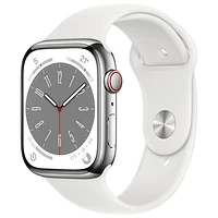 Koodo Apple Watch Series 8 (GPS + Cellular) 45mm Silver Stainless Steel Case with White Sport Band - Medium/Large - Monthly Tab Payment