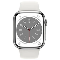 Koodo Apple Watch Series 8 (GPS + Cellular) 45mm Silver Stainless Steel Case with White Sport Band - Medium/Large - Monthly Tab Payment