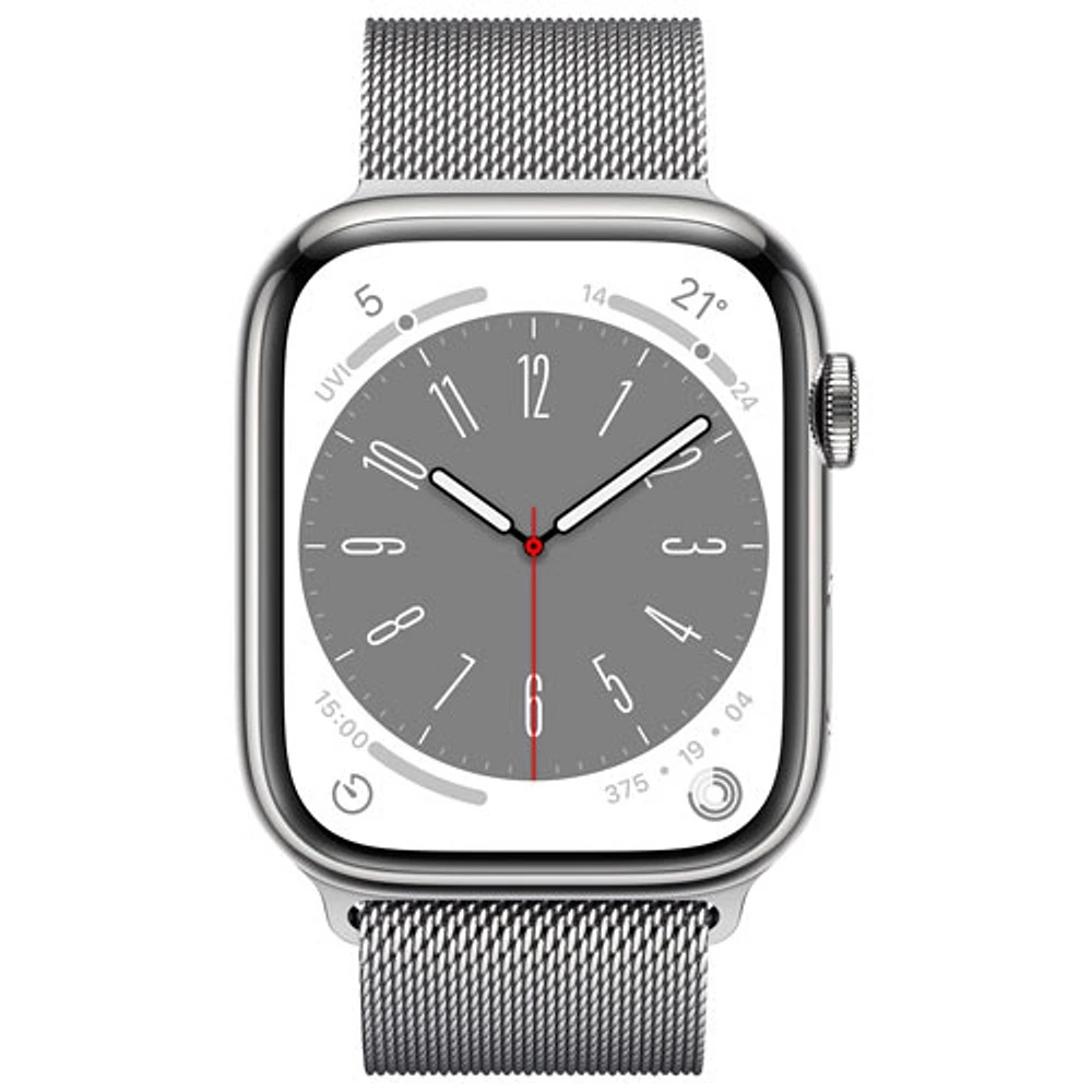 Koodo Apple Watch Series 8 (GPS + Cellular) 45mm Silver Stainless Steel Case with Silver Milanese Loop - Medium/Large - Monthly Tab Payment