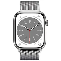 Koodo Apple Watch Series 8 (GPS + Cellular) 45mm Silver Stainless Steel Case with Silver Milanese Loop - Medium/Large - Monthly Tab Payment