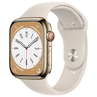 Koodo Apple Watch Series 8 (GPS + Cellular) 45mm Gold Stainless Steel Case with Starlight Sport Band - Medium/Large - Monthly Tab Payment