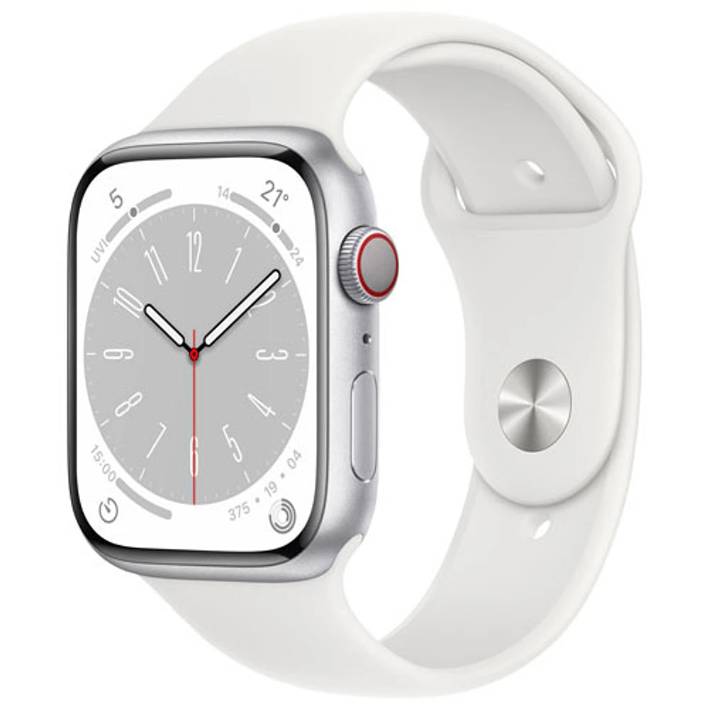 Koodo Apple Watch Series 8 (GPS + Cellular) 45mm Silver Aluminum Case with White Sport Band - Medium/Large - Monthly Tab Payment