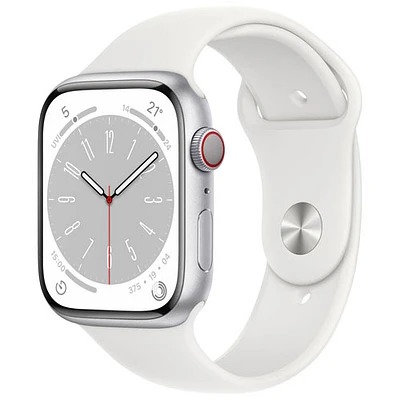 Koodo Apple Watch Series 8 (GPS + Cellular) 45mm Silver Aluminum Case with White Sport Band - Medium/Large - Monthly Tab Payment