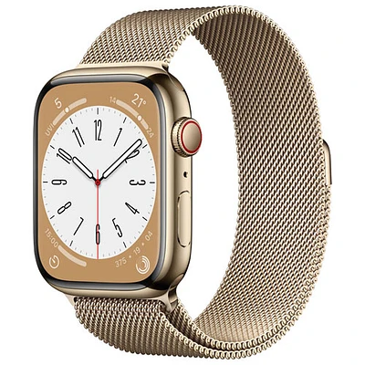 Koodo Apple Watch Series 8 (GPS + Cellular) 45mm Gold Stainless Steel Case with Gold Milanese Loop - Medium/Large - Monthly Tab Payment