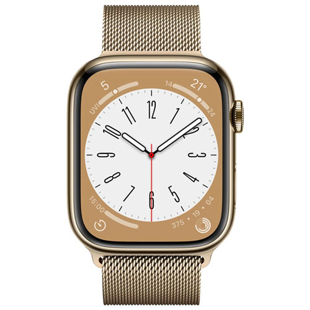 Koodo Apple Watch Series 8 (GPS + Cellular) 45mm Gold Stainless Steel Case with Gold Milanese Loop - Medium/Large - Monthly Tab Payment