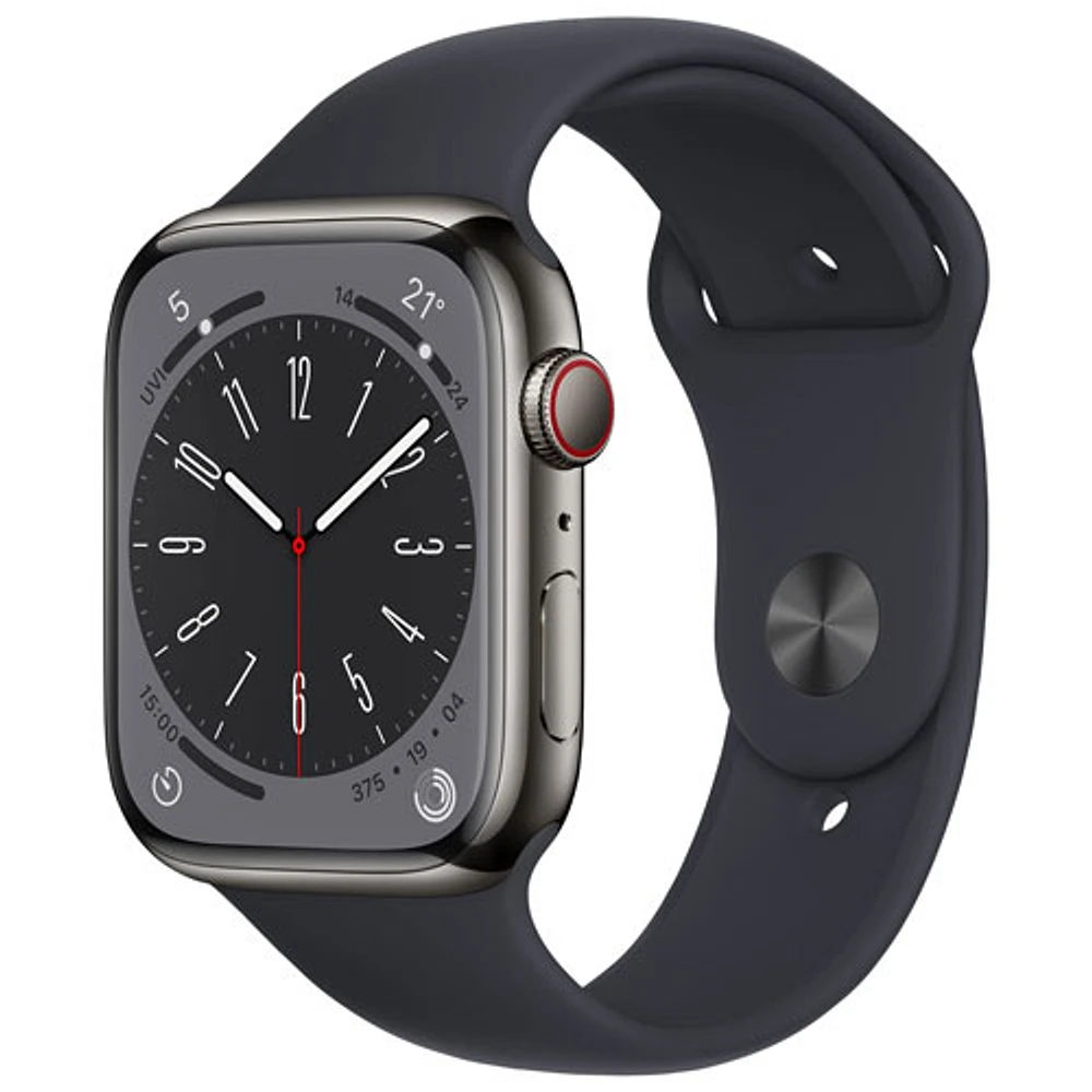 Koodo Apple Watch Series 8 (GPS + Cellular) 45mm Graphite Stainless Steel Case with Midnight Sport Band - Medium/Large - Monthly Tab Payment