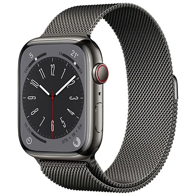 Apple Watch Series 8 (GPS + cellulaire) avec boîtier de 45 mm en acier inoxydable graphite et bracelet milanais graphite par Koodo - Moyen/Grand - Paiement Balance mensuel