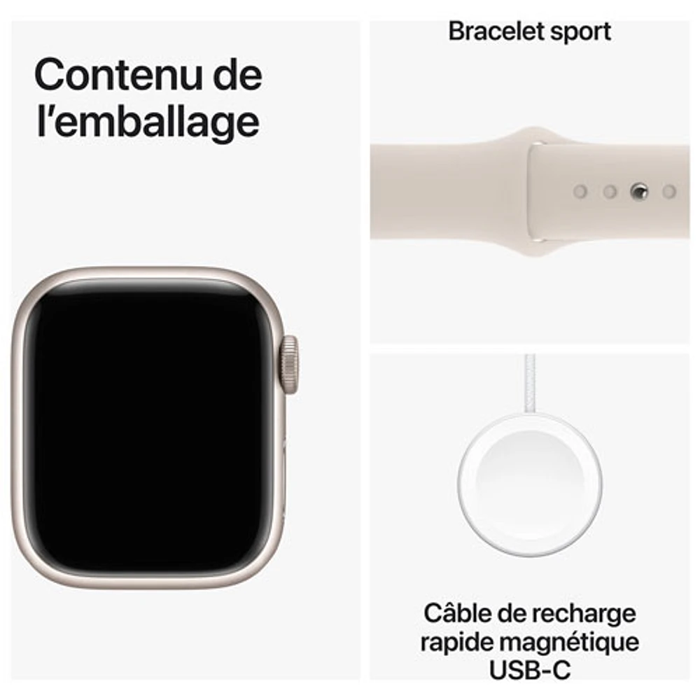 Apple Watch Series 9 (GPS + Cellulaire) avec boîtier de mm en aluminium comète et bracelet sport comète par Koodo - Petit/Moyen - mm