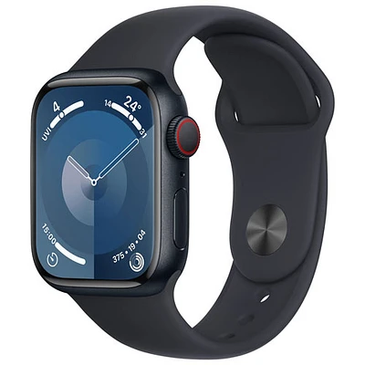 Apple Watch Series 9 (GPS + cellulaire) avec boîtier de mm en aluminium minuit et bracelet sport minuit par Koodo - Petit/Moyen - mm