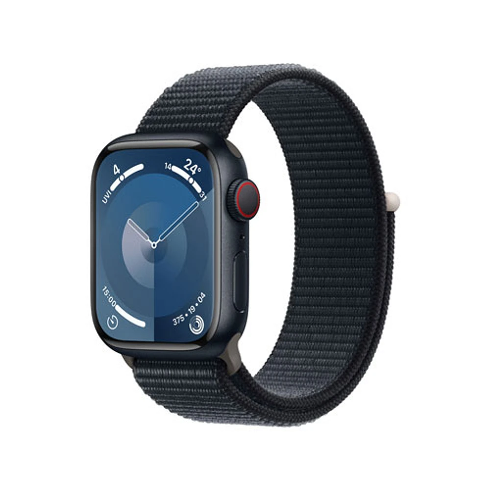 Apple Watch Series 9 (GPS + cellulaire) avec boîtier de 41 mm en aluminium minuit et bracelet sport minuit par Koodo - Petit - Paiement Balance mensuel