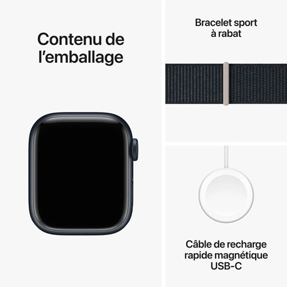 Apple Watch Series 9 (GPS + cellulaire) avec boîtier de 41 mm en aluminium minuit et bracelet sport minuit par Koodo - Petit - Paiement Balance mensuel