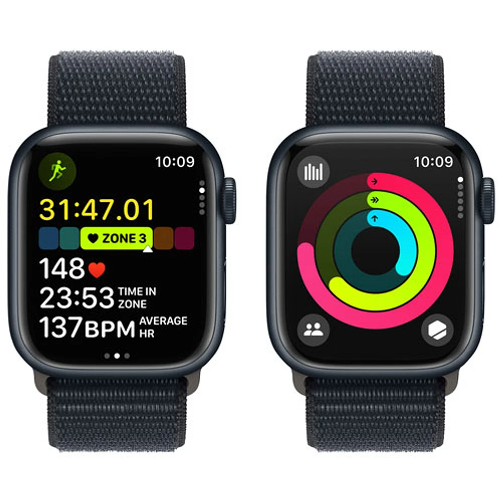 Apple Watch Series 9 (GPS + cellulaire) avec boîtier de 41 mm en aluminium minuit et bracelet sport minuit par Koodo - Petit - Paiement Balance mensuel