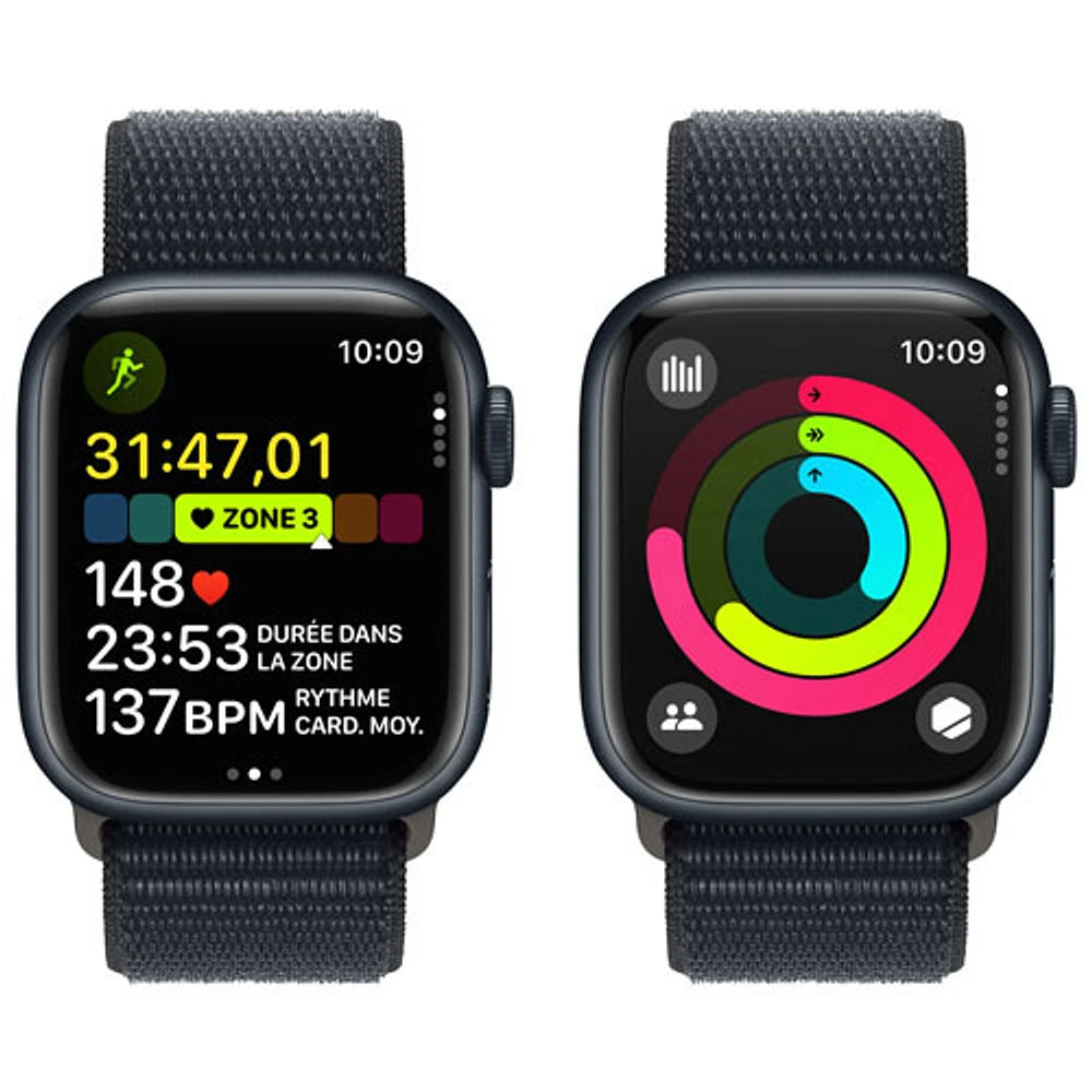 Apple Watch Series 9 (GPS + cellulaire) avec boîtier de 41 mm en aluminium minuit et bracelet sport minuit par Koodo - Petit - Paiement Balance mensuel