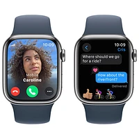 Koodo Apple Watch Series 9 (GPS + Cellular) 41mm Silver Stainless Steel Case with Storm Blue Sport Band - Medium / Large 150-200mm - Monthly Tab Payment