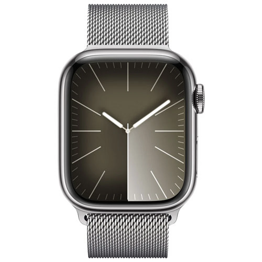 Koodo Apple Watch Series 9 (GPS + Cellular) 41mm Silver Stainless Steel Case with Silver Stainless Steel Milanese Loop - Small - Monthly Tab Payment