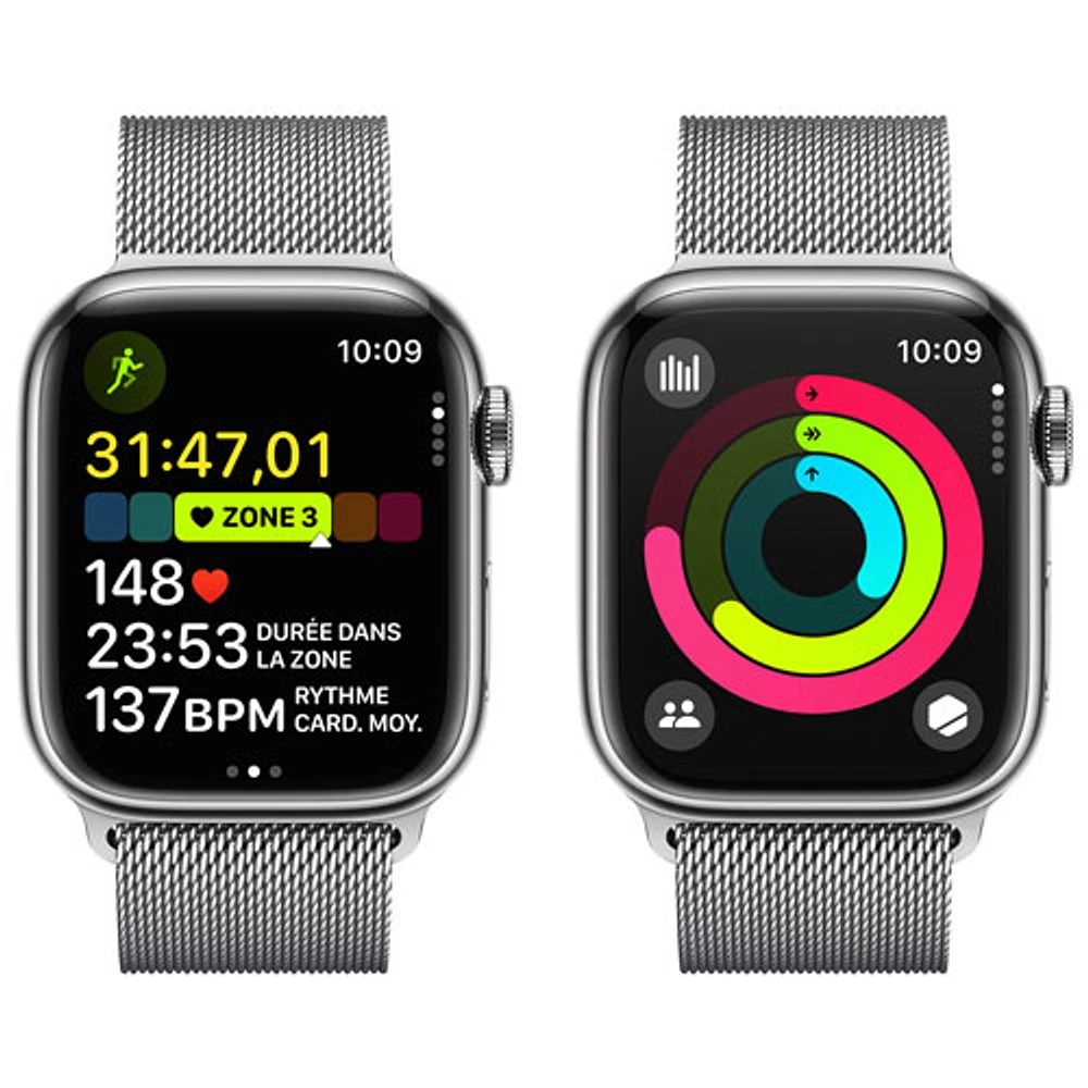 Koodo Apple Watch Series 9 (GPS + Cellular) 41mm Silver Stainless Steel Case with Silver Stainless Steel Milanese Loop - Small - Monthly Tab Payment