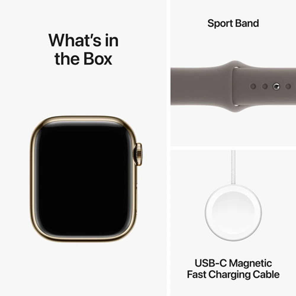 Koodo Apple Watch Series 9 (GPS + Cellular) 41mm Gold Stainless Steel Case with Clay Sport Band - Small / Medium 130-180mm - Monthly Tab Payment