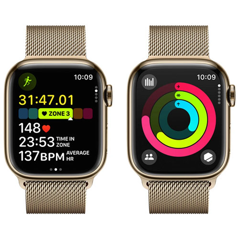 Koodo Apple Watch Series 9 (GPS + Cellular) 41mm Gold Stainless Steel Case with Gold Stainless Steel Milanese Loop - Small - Monthly Tab Payment