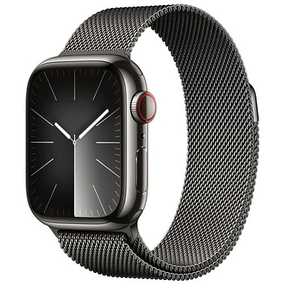 Apple Watch Series 9 (GPS + cellulaire) avec boîtier de 41 mm en acier inoxydable graphite et bracelet milanais à rabat en acier inoxydable graphite par Koodo - Petit - Paiement Balance mensuel