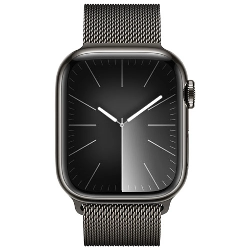 Apple Watch Series 9 (GPS + cellulaire) avec boîtier de 41 mm en acier inoxydable graphite et bracelet milanais à rabat en acier inoxydable graphite par Koodo - Petit - Paiement Balance mensuel