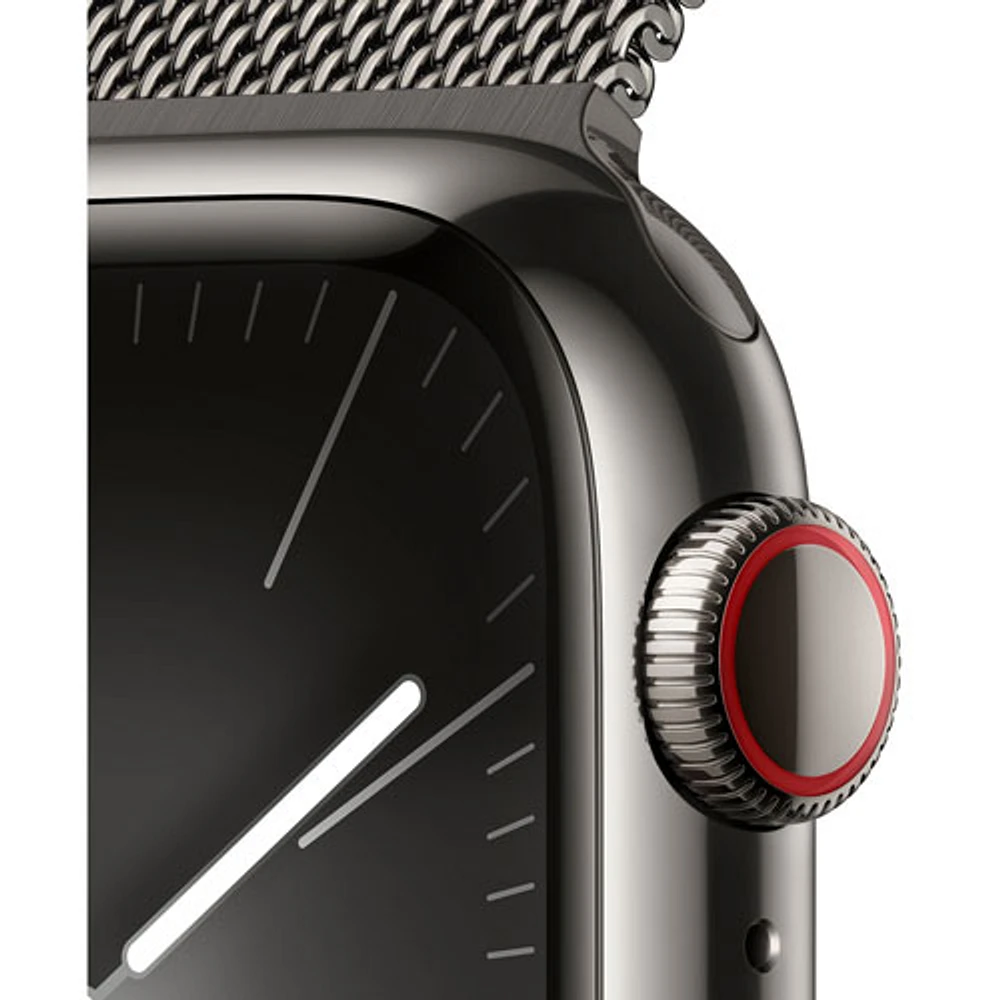 Apple Watch Series 9 (GPS + cellulaire) avec boîtier de 41 mm en acier inoxydable graphite et bracelet milanais à rabat en acier inoxydable graphite par Koodo - Petit - Paiement Balance mensuel