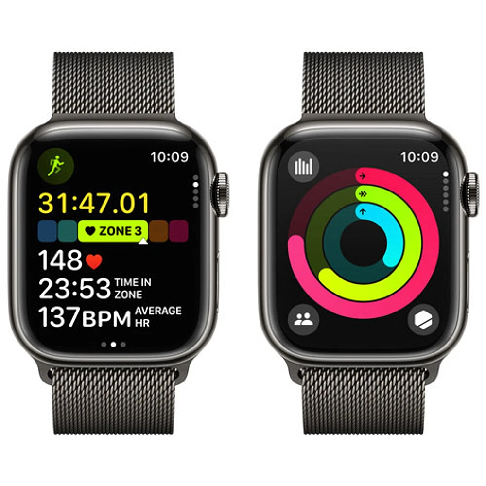 Apple Watch Series 9 (GPS + cellulaire) avec boîtier de 41 mm en acier inoxydable graphite et bracelet milanais à rabat en acier inoxydable graphite par Koodo - Petit - Paiement Balance mensuel