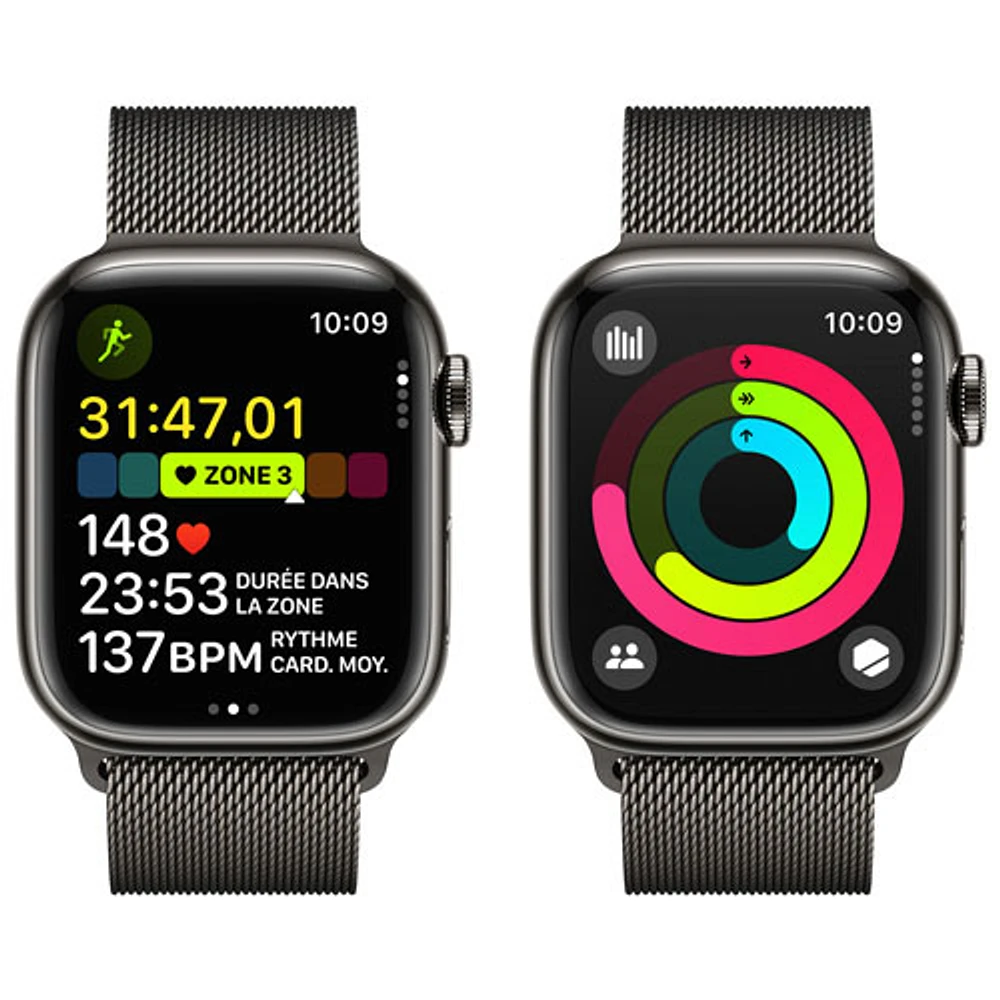 Apple Watch Series 9 (GPS + cellulaire) avec boîtier de 41 mm en acier inoxydable graphite et bracelet milanais à rabat en acier inoxydable graphite par Koodo - Petit - Paiement Balance mensuel