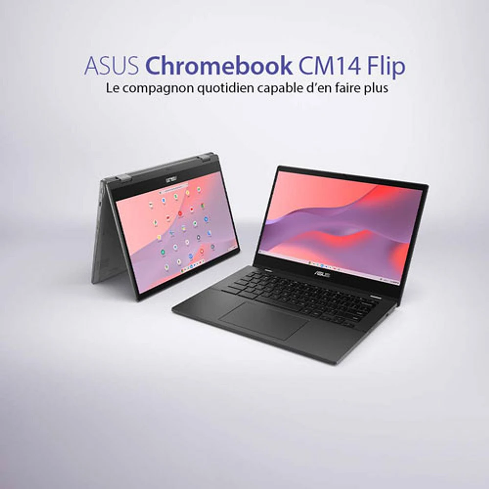ASUS CM14 Flip 14" Touchscreen 2-in-1 Chromebook - Gravity Grey (MediaTek Kompanio 520/8GB RAM/128GB SSD)