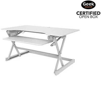 Boîte ouverte - Surélévateur de bureau ergonomique ajustable de 40 po de largeur de Rocelco avec plateau pour clavier - Blanc