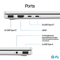 Portable PC 14 po OmniBook X Gen AI de HP - Argenté glacier (Snapdragon X Plus/RAM 16 Go/SSD 1 To/Windows 11 Famille)