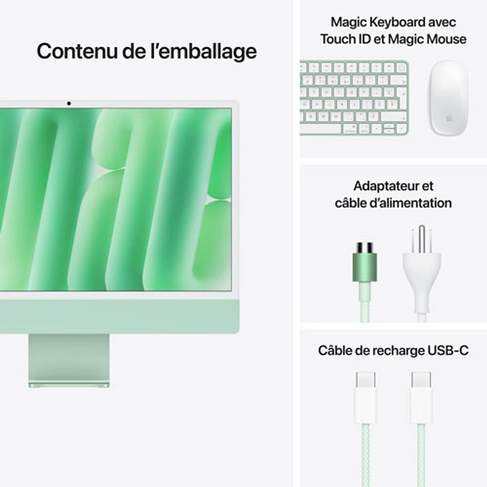 iMac de 24 po d'Apple (automne 2024) - Vert (puce M4 d'Apple/processeur graphique coeurs/RAM 24 Go/SSD Go