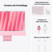 iMac de 24 po d'Apple (automne 2024) - Rose (puce M4 d'Apple/processeur graphique 10 coeurs/RAM 24 Go/SSD 512 Go