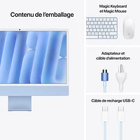iMac de 24 po d'Apple (automne 2024) - Bleu (puce M4 d'Apple/processeur graphique coeurs/RAM 16 Go/SSD 256 Go