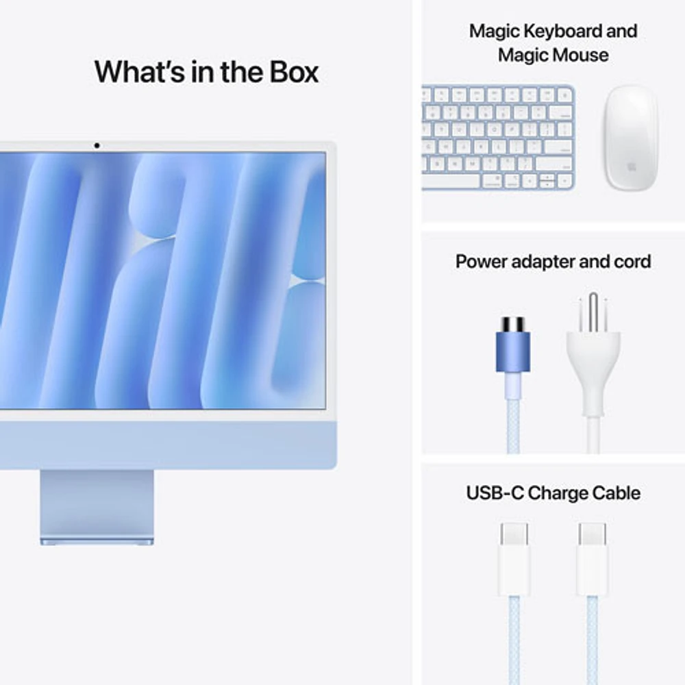 iMac de 24 po d'Apple (automne 2024) - Bleu (puce M4 d'Apple/processeur graphique coeurs/RAM 16 Go/SSD 256 Go