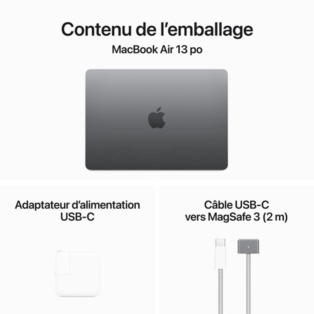 Apple MacBook Air 13.6" w/ Touch ID (Fall 2024) - Space Grey (Apple M2 / 16GB RAM / 256GB SSD) - French