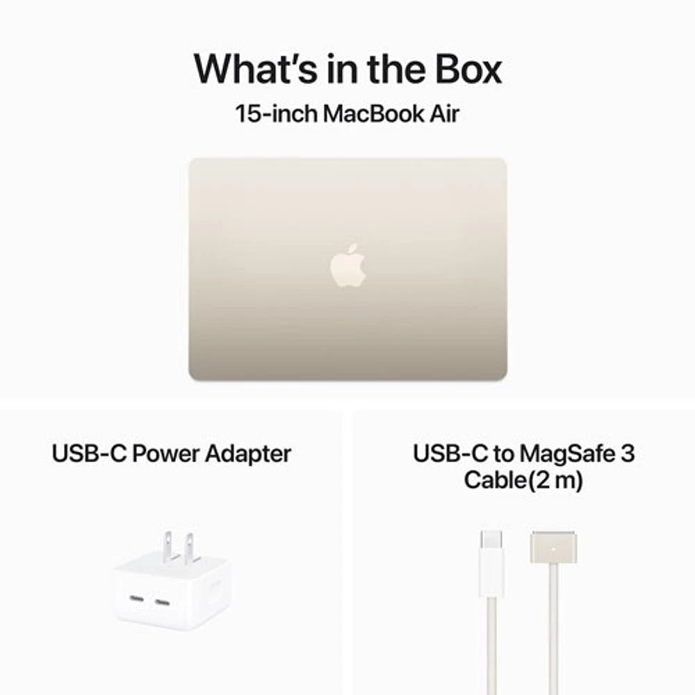 Apple MacBook Air 15.3" w/ Touch ID (Fall 2024) - Starlight (Apple M3 / 24GB RAM / 512GB SSD) - English