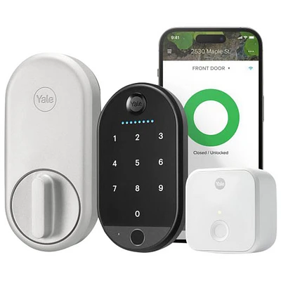 Serrure intelligente Wi-Fi à clé et écran tactile avec pavé biométrique Approach Lock de Yale - Argenté