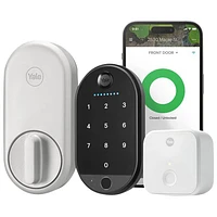 Serrure intelligente Wi-Fi à clé et écran tactile avec pavé biométrique Approach Lock de Yale - Argenté