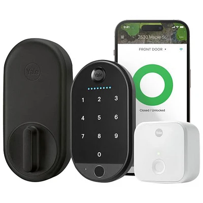 Serrure intelligente Wi-Fi à clé et écran tactile avec pavé biométrique Approach Lock de Yale - Noir