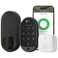 Serrure intelligente Wi-Fi à clé et écran tactile avec pavé biométrique Approach Lock de Yale - Noir