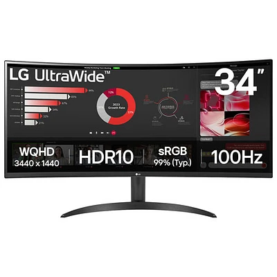 LG 34" 1440p WQHD 100Hz 5ms GTG Curved VA LED FreeSync Gaming Monitor (34WR50QK-B) - Black