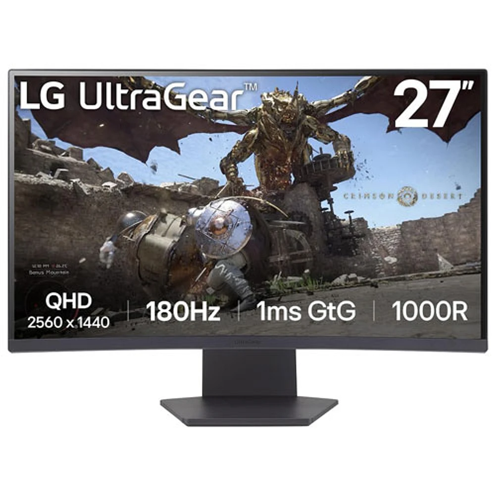 LG UltraGear 27" 1440p WQHD 180Hz 1ms GTG Curved VA LED FreeSync Gaming Monitor (27GS60QN-B) - Purple Grey