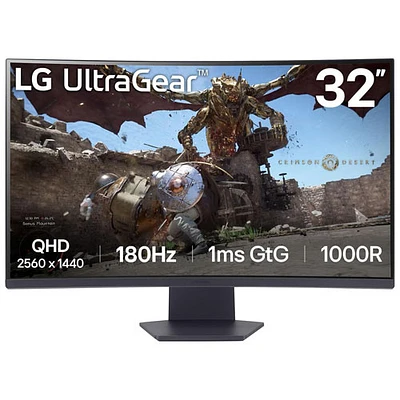 LG UltraGear 32" QHD 1440p 180Hz 1ms GTG Curved VA LED FreeSync Gaming Monitor (32GS60QX-B) - Purple Grey