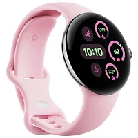 Koodo - Pixel Watch 3 LTE de 41 mm de Google avec boîtier en aluminium argent poli et bracelet sport quartz rose - Paiement Balance mensuel