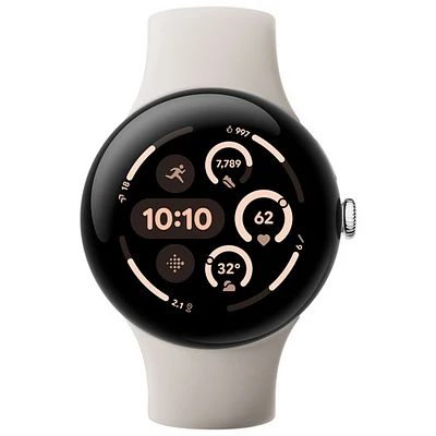 Koodo - Pixel Watch 3 LTE de mm de Google avec boîtier en aluminium argent poli et bracelet sport porcelaine