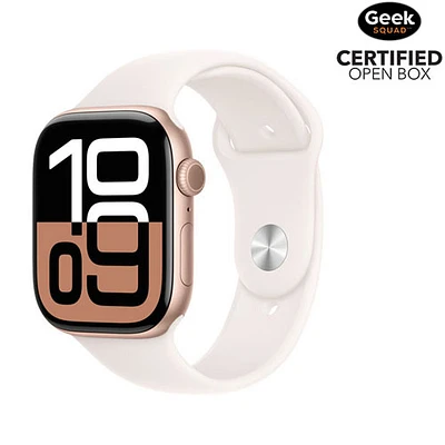 Open Box - Apple Watch Series 10 (GPS) 46mm Rose Gold Aluminum Case w/Light Blush Sport Band - Small/Medium